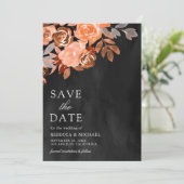 Aardse Terracotta Bloemen Trouwfoto Zwart Save The Date (Staand voorkant)