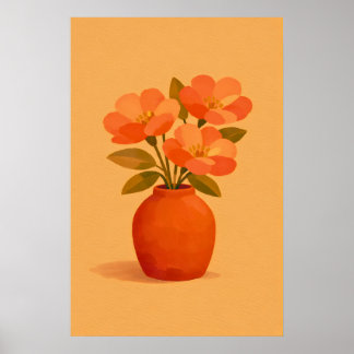 Aardse Terracotta Bloemenvaas Moderne Gouache Poster