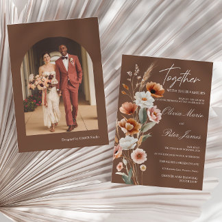 Aardse Terracotta Boho Waterverf Bruiloft Kaart