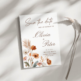 Aardse Terracotta Boho Wildflower Save The Date Kaart