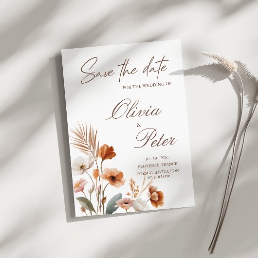 Aardse Terracotta Boho Wildflower Save The Date Kaart