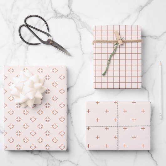Aardse Terracotta Cadeaupapier Set Modern Boho 3 S (Voorkant)