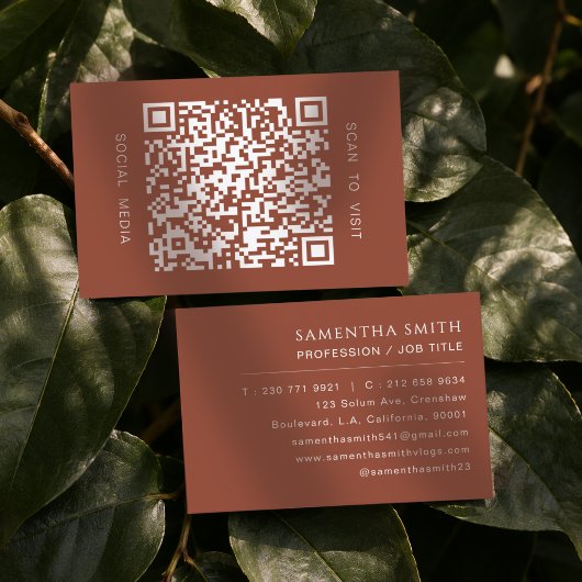Aardse Terracotta Minimaal QR Code Professioneel  Visitekaartje