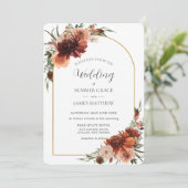 Aardse terracotta roest bloemenboog bruiloft kaart (Staand voorkant)