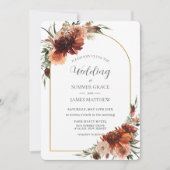 Aardse terracotta roest bloemenboog bruiloft kaart (Voorkant)