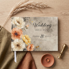 Aardse Terracotta Waterverf Bloemige Boho Bruiloft Gastenboek