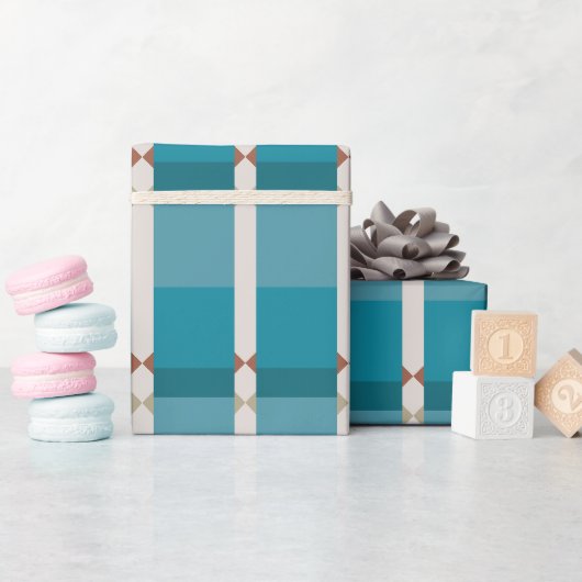 Aardse tinten Blauw Bruin Grijs Elegante Geometris Cadeaupapier (Baby Shower)