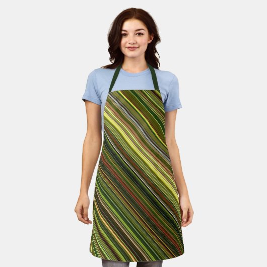 Aardse tinten groen, geel en bruin streep schort (Gedragen)