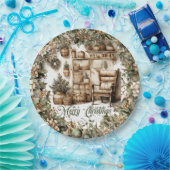 Aardse tinten groen goud gezellig kerstinterieur papieren bordje (Feest)