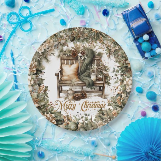 Aardse tinten groen goud gezellig kerstinterieur papieren bordje (Feest)