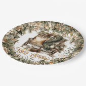 Aardse tinten groen goud gezellig kerstinterieur papieren bordje (Gekanteld)