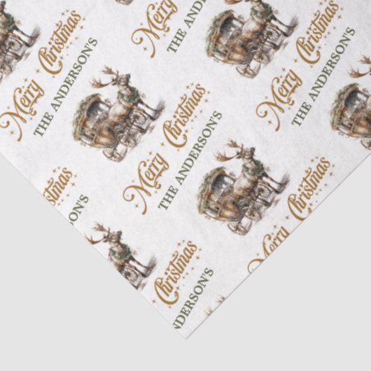 Aardse tinten groen goud gezellig kerstrendier tissuepapier (Detail)