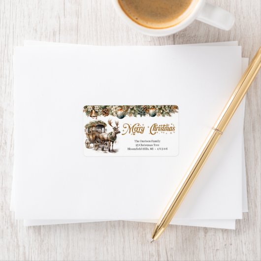 Aardse tinten groen goud Rendier en koets Etiket (Insitu)