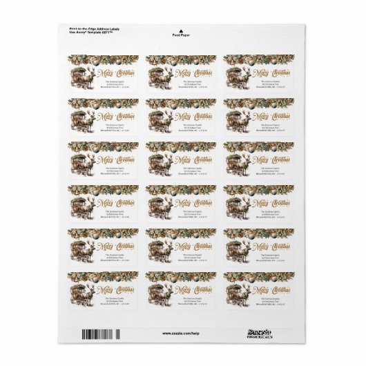 Aardse tinten groen goud Rendier en koets Etiket (Full Sheet)