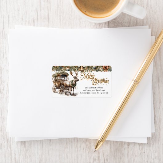 Aardse tinten groen goud Rendier en koets Etiket (Insitu)