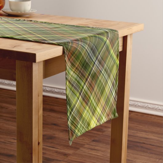 Aardse tinten Rust en Olive Plaid Korte Tafelloper (Voorbeeld)