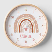 Aardse Tone Boho Rainbow Meisje Naam Wandklok (Voorkant)