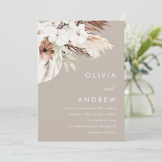 Aardse Tonen Donker Beige Boho Bruiloft Kaart (Staand voorkant)