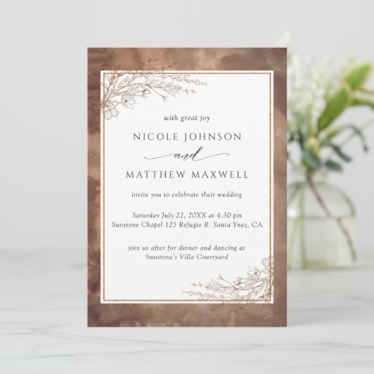 Aardse Tonen Waterverf, Hand getrokken Flora, Brui Kaart (Staand voorkant)