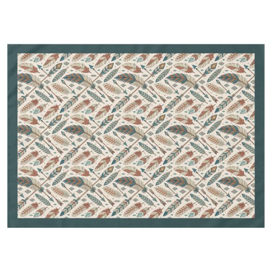 Aardse tribale tafelkleed met pijlen en veren (Voorkant (Horizontaal))