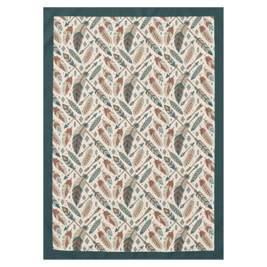 Aardse tribale tafelkleed met pijlen en veren (Voorkant)