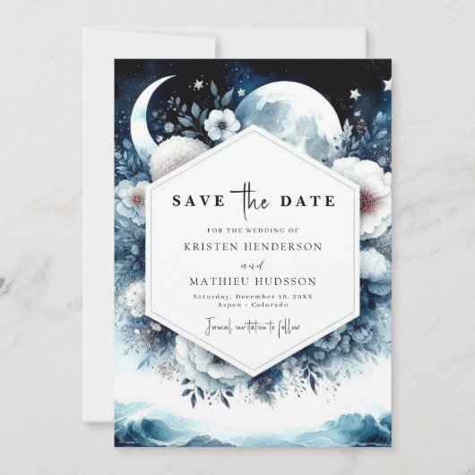Aardse typografie Maanverlichte bruiloft Save The Date (Voorkant)
