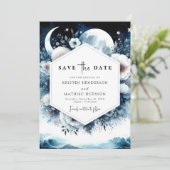 Aardse typografie Maanverlichte bruiloft Save The Date (Staand voorkant)