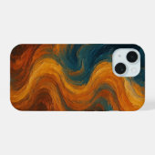 Aardse Verbrande Oranje en Teal Abstracte Olieverf iPhone 15 Case (Achterkant horizontaal)