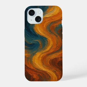 Aardse Verbrande Oranje en Teal Abstracte Olieverf iPhone 15 Case