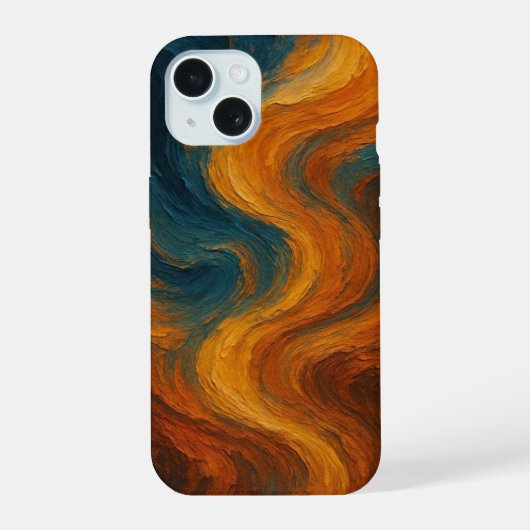 Aardse Verbrande Oranje en Teal Abstracte Olieverf iPhone 15 Case (Achterkant)
