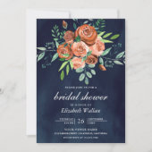 Aardse Verbrande Oranje Rozen Navyblauw Bruidsdine Kaart (Voorkant)