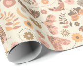 Aardse vlinder en bloemmotief cadeaupapier (Rol Hoek)