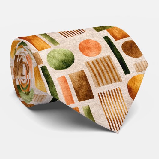 Aardse Waterverf Abstract Patroon - Boho Organic Stropdas (Opgerold)