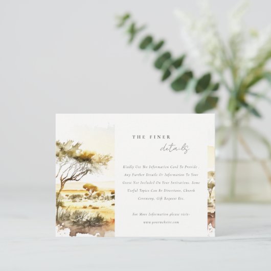 Aardse Waterverf Afrikaans Landschap Trouwdetail Informatiekaartje (Staand voorkant)
