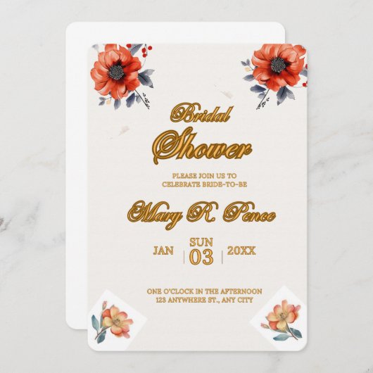 Aardse Waterverf Bloemachtige Bruidsfeest Bruiloft Kaart (Voorkant / Achterkant)