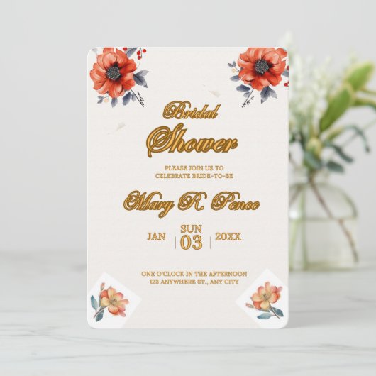 Aardse Waterverf Bloemachtige Bruidsfeest Bruiloft Kaart (Staand voorkant)