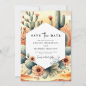 Aardse Waterverf Cactus bruiloft Save The Date (Voorkant)