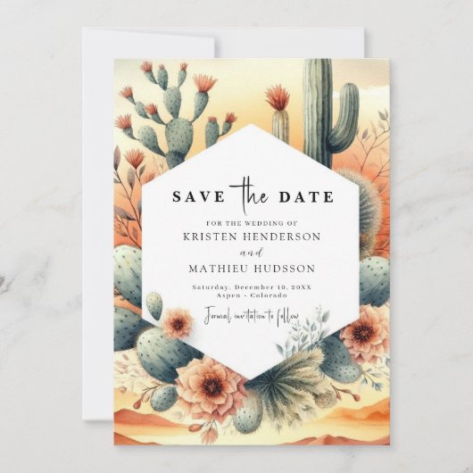 Aardse Waterverf Cactus bruiloft Save The Date (Voorkant)