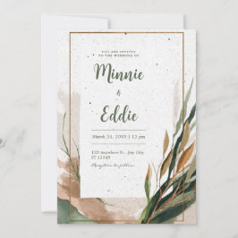 Aardse Waterverf Leaf Minimalist Wedding Kaart