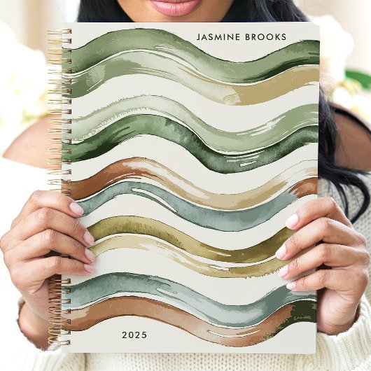 Aardse Waterverf Strepen 2025 Custom Name Planner