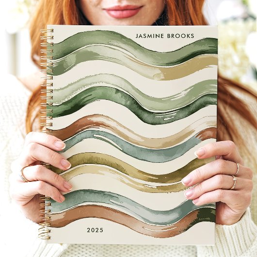 Aardse Waterverf Strepen 2025 Custom Name Planner