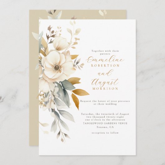 Aardse Waterverf Wildbloemen Boho Bruiloft Kaart (Voorkant / Achterkant)