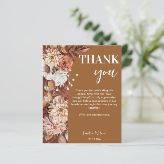 Aardse woestijn bruine boho bloem dank u kaarten (Staand voorkant)