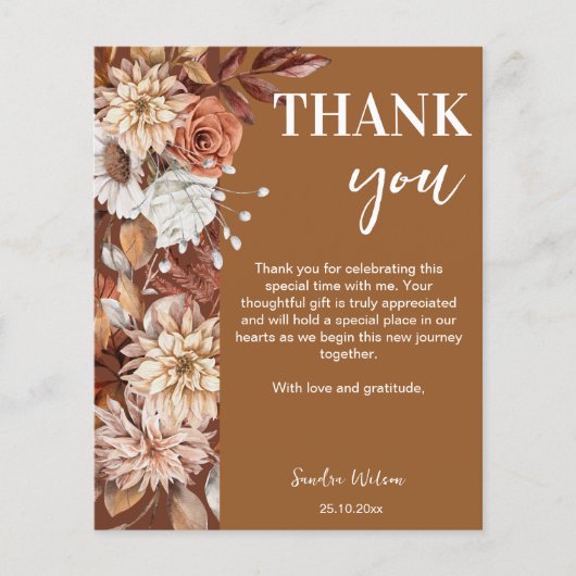 Aardse woestijn bruine boho bloem dank u kaarten (Voorkant)