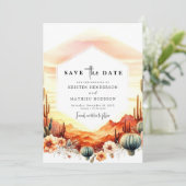 Aardse woestijn Cactus bruiloft Save The Date (Staand voorkant)