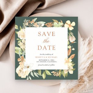 Aardse zachte perzik bloemige salie groene bruilof save the date