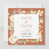 Aardse Zachte Perzik Bloemige Terracotta Bruiloft Save The Date (Voorkant)