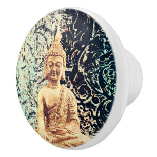 Aardse Zittende Boeddha Elegante Zen Verlichting Keramische Knop