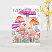Aardspruiten Mushroom Hut Illustratie Kaart (Gele Bloem)