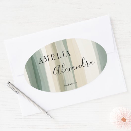 Aardtint Boho Retro Script Abstracte Golvende Lijn Ovale Sticker (Envelop)